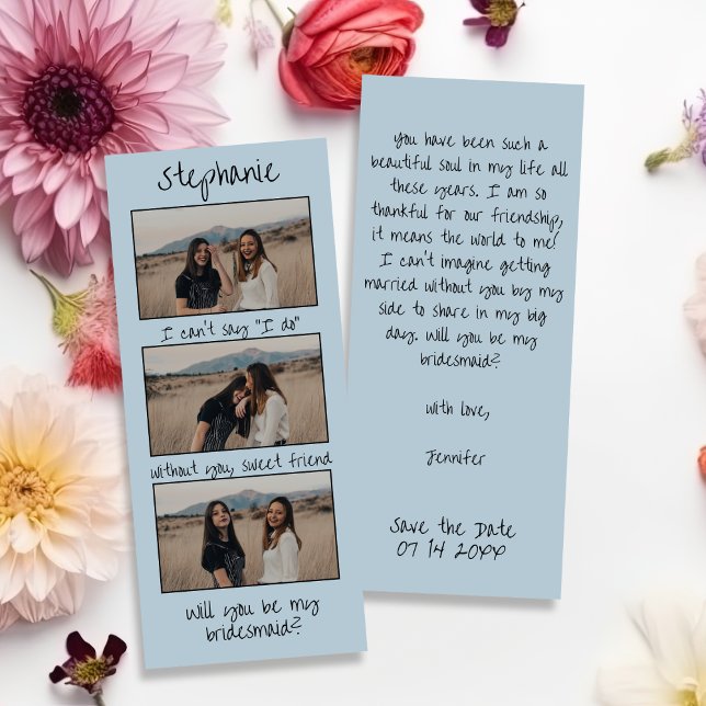 Dusty Blue Retro Foto Strip Bridesmaid Vorschlag Save The Date (Von Creator hochgeladen)