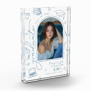 Dusty Blue Retro Hand Drawing Abschluss Foto Block