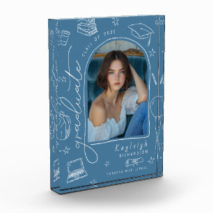 Dusty Blue Retro Hand Drawing Abschluss Foto Block