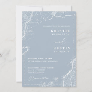 Dusty Blue Retro Travel QR Code Foto Wedding Einladung