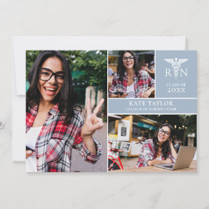 Dusty Blue RN Nursing 3 Foto Graduation Party Einladung