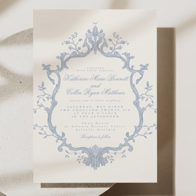 Dusty Blue Rococo Wedding Invitation Einladung (Von Creator hochgeladen)