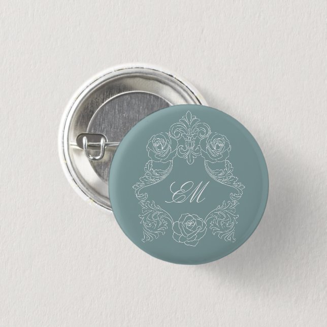Dusty Blue Rokoko Wappen Monogram Button (Vorne & Hinten)