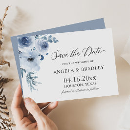 Dusty Blue Romantic Boho Floral Wedding Save The Date
