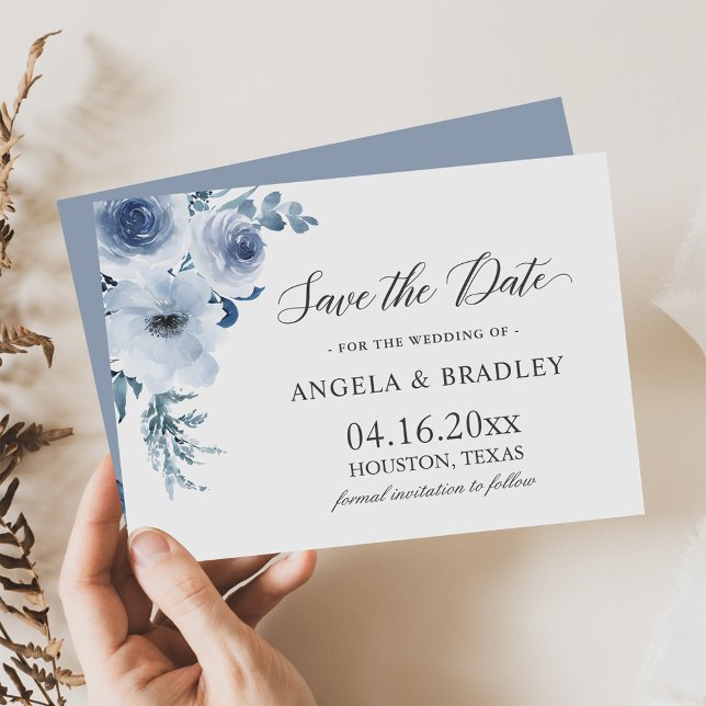 Dusty Blue Romantic Boho Floral Wedding Save The Date (Von Creator hochgeladen)
