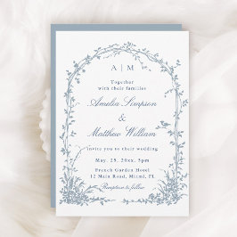 Dusty Blue Romantic Botanical Arch Garden Wedding Einladung