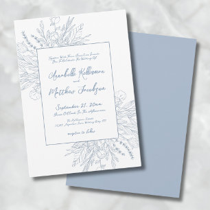 Dusty Blue Romantic Botanical Elegante Hochzeit Einladung