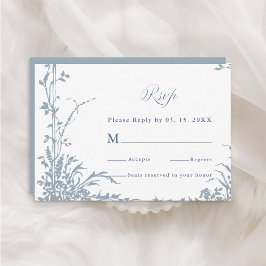 Dusty Blue Romantic Botanical Garden Wedding RSVP Karte