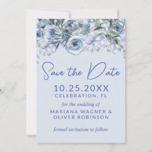 Dusty Blue Romantic Floral Save the Date Einladung