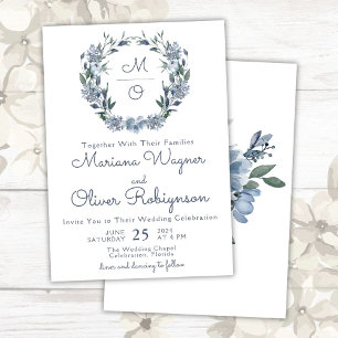 Dusty Blue Romantic Floral Wreath Wedding Einladung