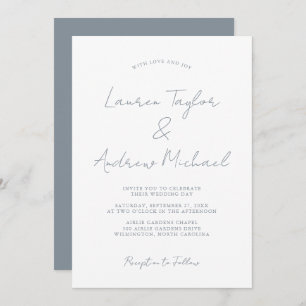 Dusty Blue Romantic Modern Wedding Einladung