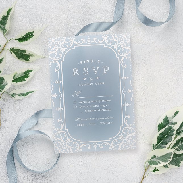 Dusty blue romantic vintage Hochzeit UAWG RSVP Karte (Dusty blue elegant romantic vintage wedding RSVP)