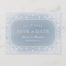 Dusty blue romantic vintage wedding Save the Date Ankündigungspostkarte