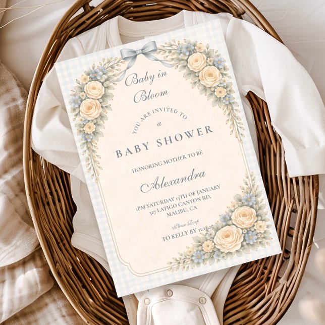 Dusty Blue Rose Arch Baby Shower Einladung (Von Creator hochgeladen)