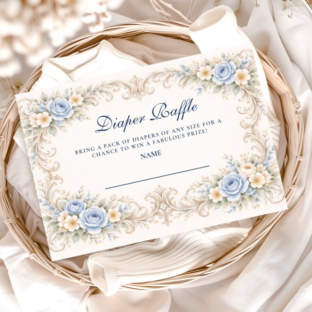 Dusty Blue Rose Baroque Diapper Raffle Begleitkarte (Von Creator hochgeladen)