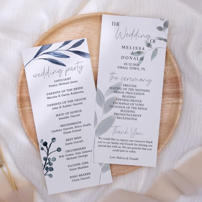 Dusty Blue Rose Blume Einfaches Hochzeitsprogramm Programm (Von Creator hochgeladen)