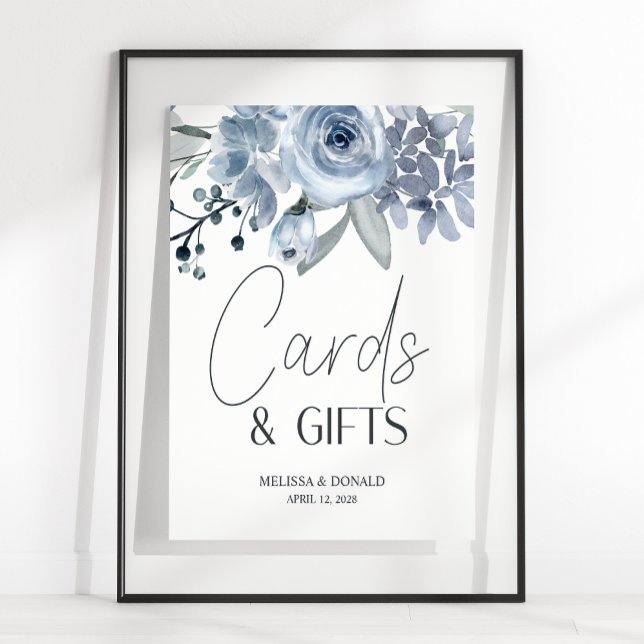 Dusty Blue Rose Blume Hochzeitskarte und Geschenke Poster (Von Creator hochgeladen)