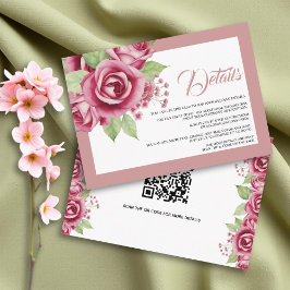 Dusty Blue Rose Blume QR Code Hochzeitsdetails Begleitkarte