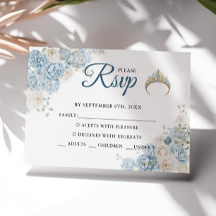 Dusty Blue Rose Blume Quinceanera Response Card