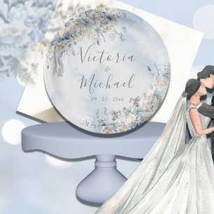 Dusty Blue Rose Blumenwasser Hochzeit Pappteller