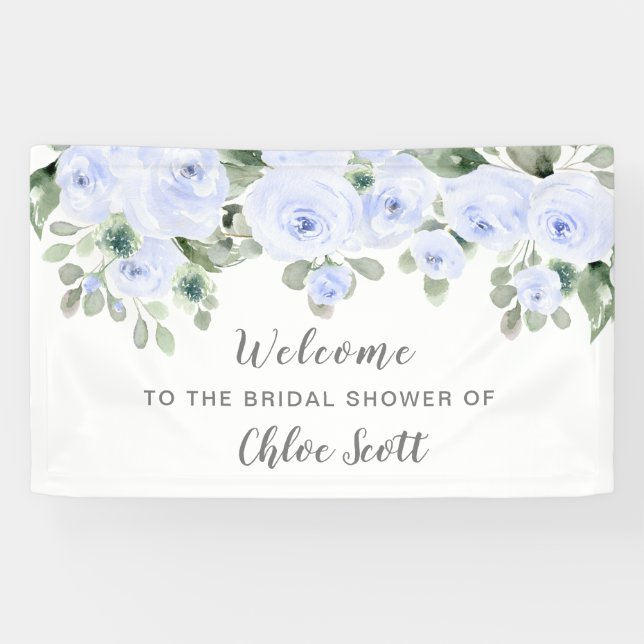 Dusty Blue Rose Floral Brautparty Willkommen Banner (Horizontal)