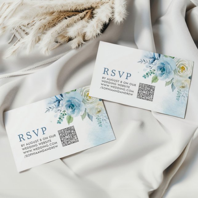 Dusty Blue Rose Floral Wedding QR Code UAWG Begleitkarte (Von Creator hochgeladen)