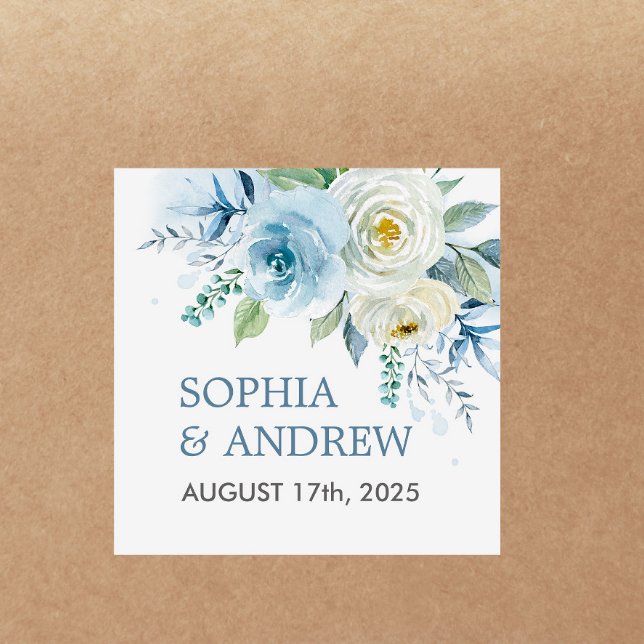 Dusty Blue Rose Floral Wedding Sticker (Von Creator hochgeladen)