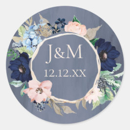 Dusty Blue Rose Gold Aquarellfarben Runder Aufkleber