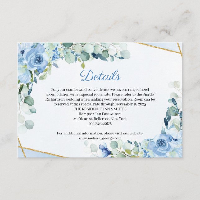 Dusty Blue Rose Gold Geometric Wedding Details Begleitkarte (Vorderseite)