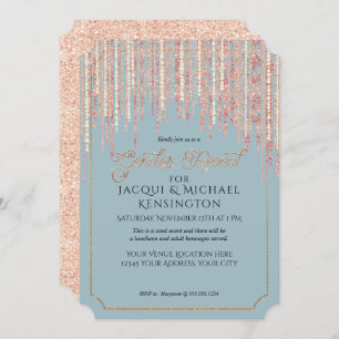 Dusty Blue Rose Gold Glitzer Fringe Gender Reveal Einladung