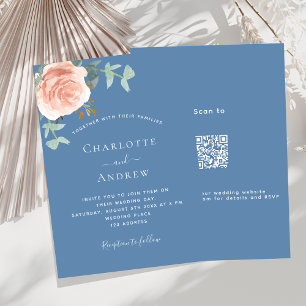 Dusty Blue Rose Gold Luxus QR UAWG Hochzeit Einladung