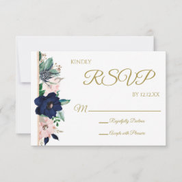 Dusty Blue Rose Gold Watercolor Floral RSVP Card