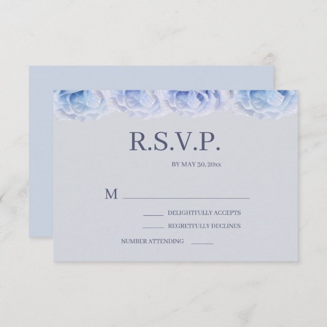 Dusty Blue Rose Gray Elegant Floral Wedding RSVP Einladung (Vorne/Hinten)
