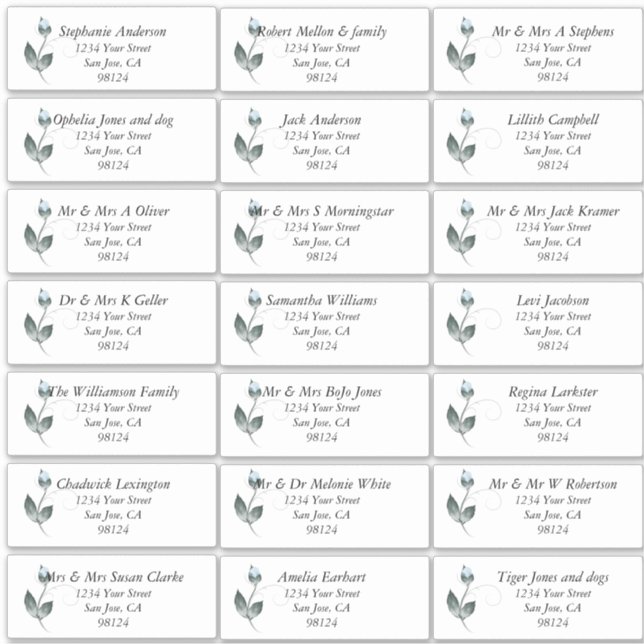 Dusty Blue Rose Guest Name Address Labels (Vorderseite)