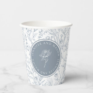 Dusty Blue Rose Monogramm Hochzeitspapier Tassen Pappbecher