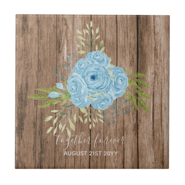 Dusty Blue Rose NewlyWeds Wedding Geschenk Persona Fliese (Vorderseite)