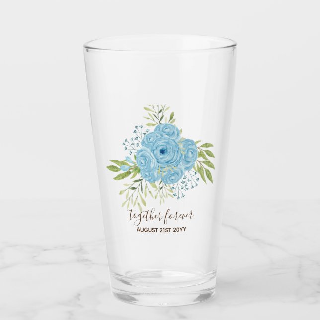 Dusty Blue Rose NewlyWeds Wedding Geschenk Persona Glas (Vorderseite)