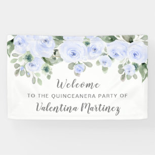Dusty Blue Rose Quinceanera Party Willkommen Banner