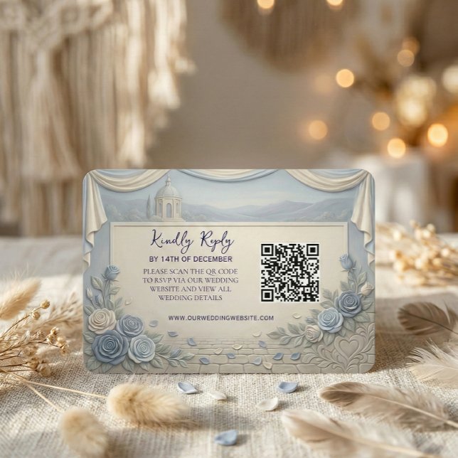 Dusty Blue Rose Romantic Wedding QR Code  RSVP Karte (Von Creator hochgeladen)