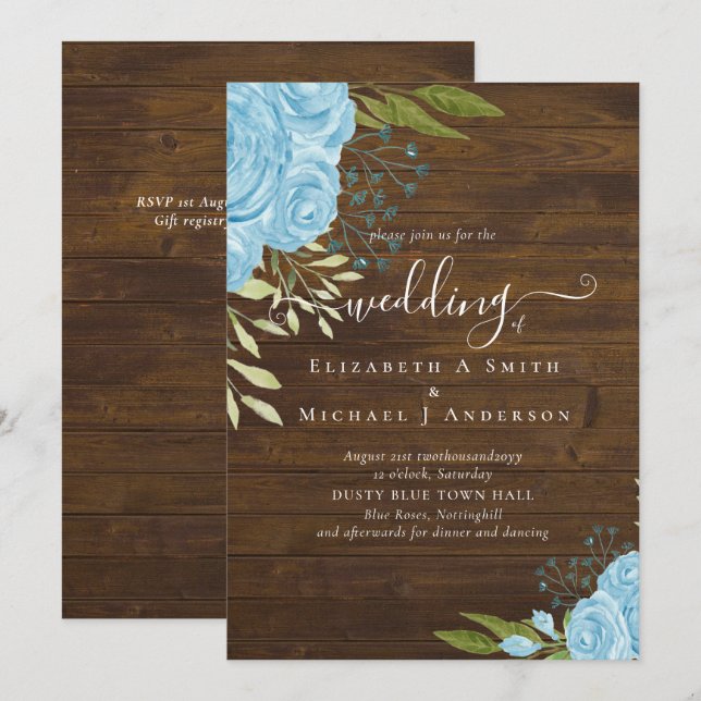 Dusty Blue Rose Rustic Wood Wedding Budget (Vorne/Hinten)