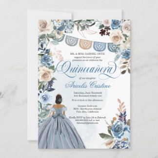 Dusty Blue Rose Rustikales Land Quinceañera Einlad Einladung