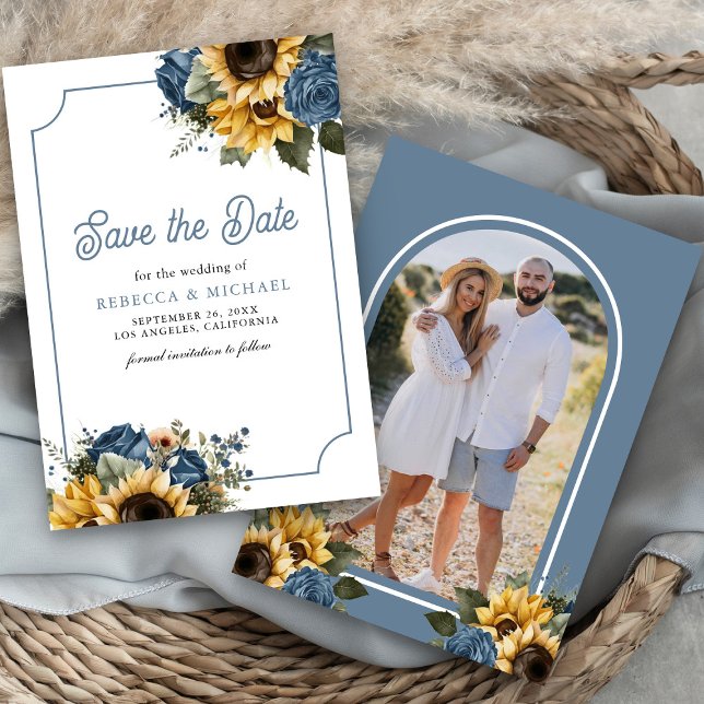 Dusty Blue Rose Sonnenblumen Foto Hochzeit Save The Date (Von Creator hochgeladen)