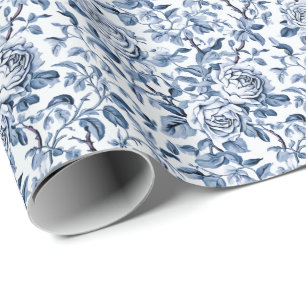 Dusty Blue Rose Toile Pattern Geschenkpapier