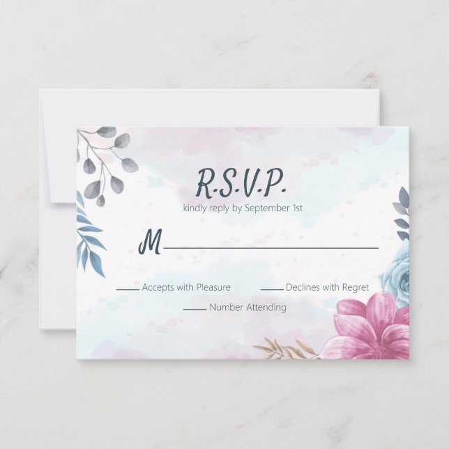 Dusty Blue Rose und Pink Floral UAWG RSVP Karte (Vorderseite)