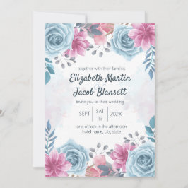 Dusty Blue Rose und Pink Floral Wedding Einladung