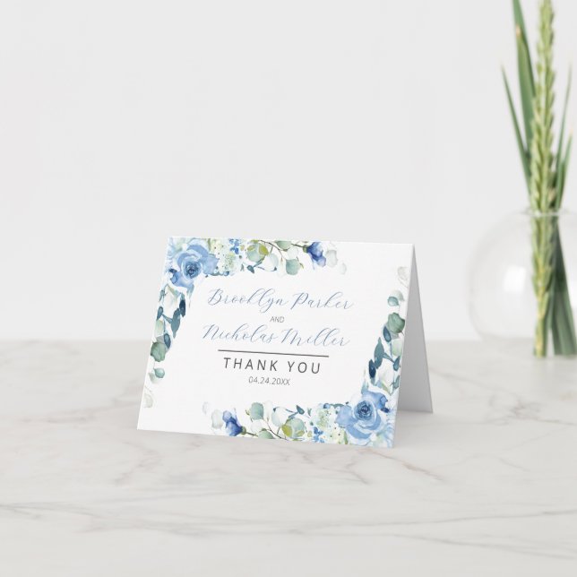 Dusty Blue Rose Vielen Dank Dankeskarte (Vorderseite)