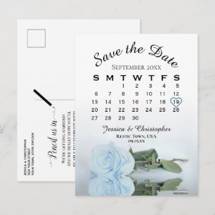 Dusty Blue Rose Wedding Calendar Save the Date Ankündigungspostkarte