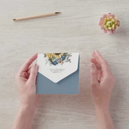 Dusty Blue Roses Sunflowers QR Code Wedding All In One Einladung