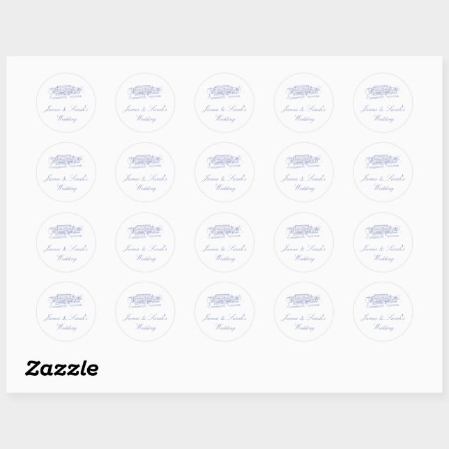 Dusty Blue Round Wedding Sticker (Blatt)