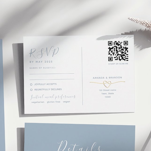 Dusty Blue RSVP Card mit QR Code Wedding (Von Creator hochgeladen)